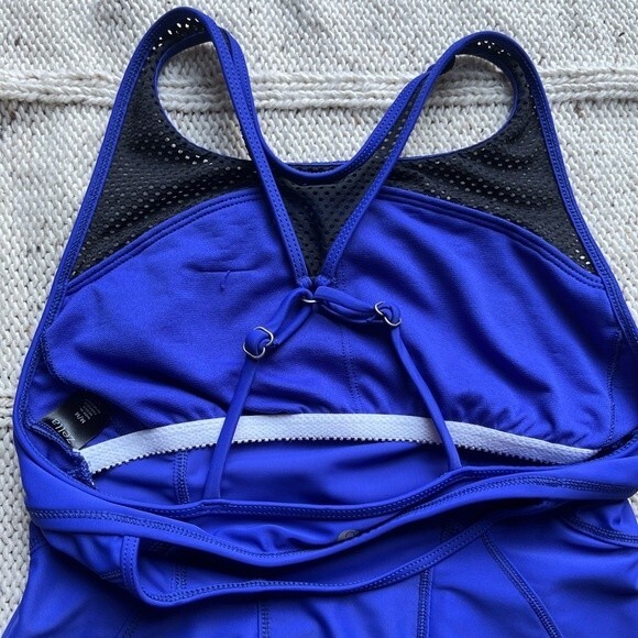 Zella athletic tank top with racerback and mesh straps. Purple with black mesh. - Picture 4 of 5